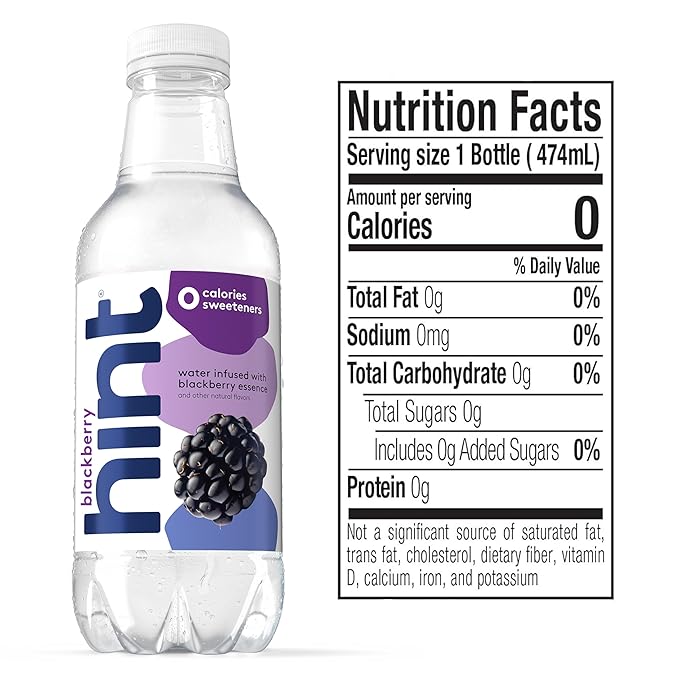 Hint Water Blackberry, Pure Water Infused with Blackberry, Zero Sugar, Zero Calories, Zero Sweeteners, Zero Preservatives, Zero Artificial Flavors, 16 Fl Oz (Pack of 24)