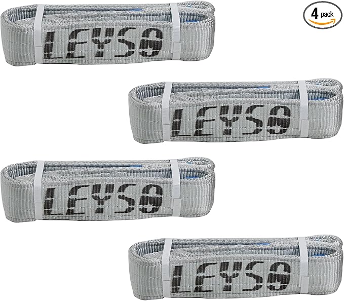 Leyso 4 Packs 3" x 6' Lifting Sling Straps, Multifunctional Heavy Duty Lift Sling Web Town Strap with 2 Reinforced Loops and Wear Guard End (Grey)