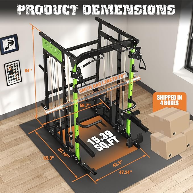 Smith Machine,2200 LBS Squat Rack for Home Gym with Dual Pulley System,Multifunctional Power Rack Cage for Strength Training with More Attachments