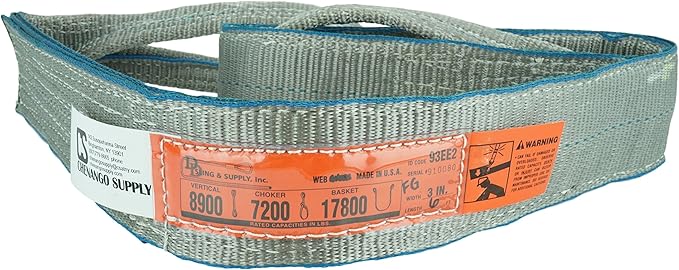 DD Sling (USA Made). 3" x 12', Flo Guard 2 Ply, Polyester Lifting Slings, Eye & Eye, Heavy Duty, 8900 lbs Vertical, 7200 Choker, 17800 Basket Load Capacity (3" x 12')