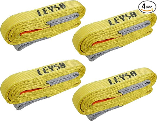 Leyso 4 Packs 2" x 10' Lifting Sling Straps, Multifunctional Heavy Duty Lift Sling Web Town Strap with 2 Reinforced Loops and Wear Guard End (Yellow)