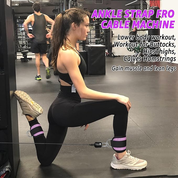 Fitness Ankle Straps for Cable Machine, Kickbacks Glute Workouts, Lower Body Exercises, Adjustable Leg Straps with Neoprene Padding Men Women