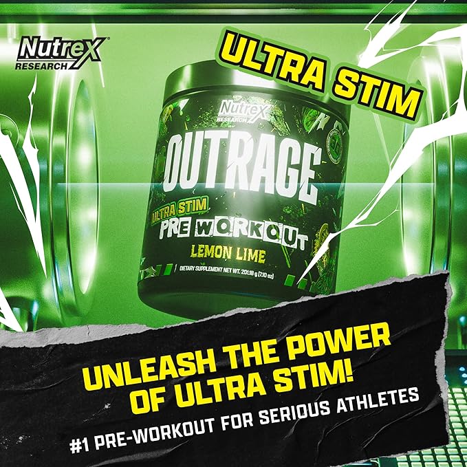 Outrage Ultra HIGH STIM Pre-Workout Powder for Men | 400mg Caffeine, L-Citrulline, Beta-Alanine, Creatine | Extreme Energy, Focus, Strength & Endurance (30 Servings, Lemon Lime)