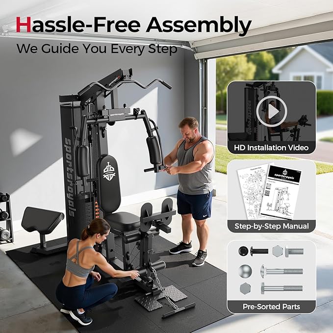 Sportsroyals Home Gym, Multifunctional Gym Equipment, Workout Equipment with 150LBS Weight Stack, for Leg Press, LAT Pull Down, Chest Presses