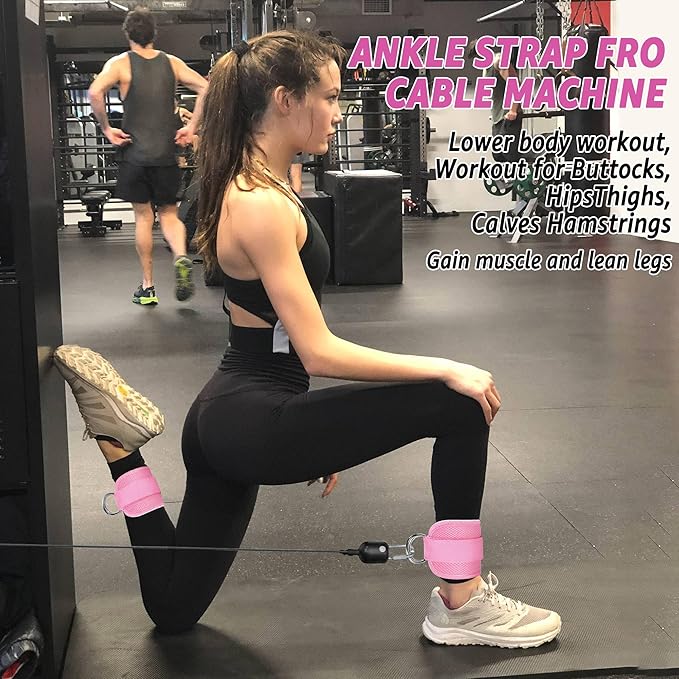 Fitness Ankle Straps for Cable Machine, Kickbacks Glute Workouts, Lower Body Exercises, Adjustable Leg Straps with Neoprene Padding Men Women