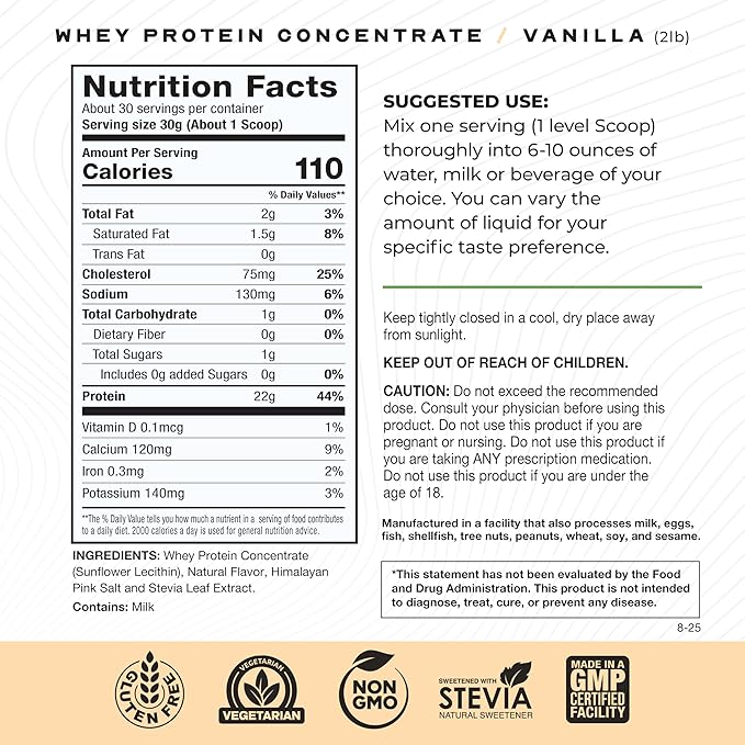 Muscle Feast Grass-Fed Whey Protein Concentrate Powder, All Natural, Hormone Free Pasture Raised Whey Protein Powder for Women & Men, Clean, Non-GMO & Gluten Free Whey Concentrate - Vanilla, 2lb