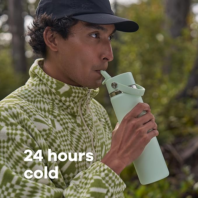 Hydro Flask Water Bottle - Insulated Stainless Steel - Wide Mouth Flex Straw Lid, Non Spill, Leakproof and Refillable in 32 Oz Jelly Pink