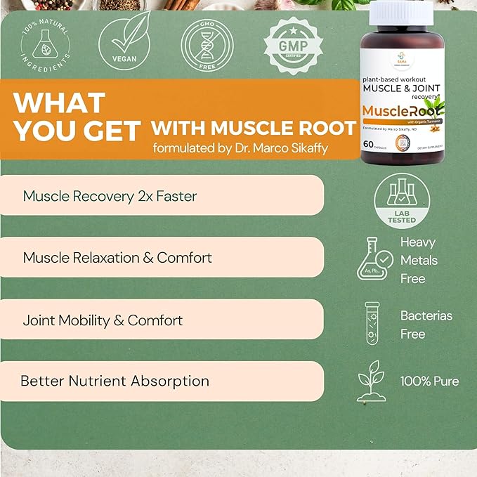 Muscle Recovery Supplement | Plant-Based Muscle Relaxer for Post-Workout Inflammation Support, with Organic Turmeric, Frankincense & Nopal Cactus | 60 Capsules by Sana Herbal