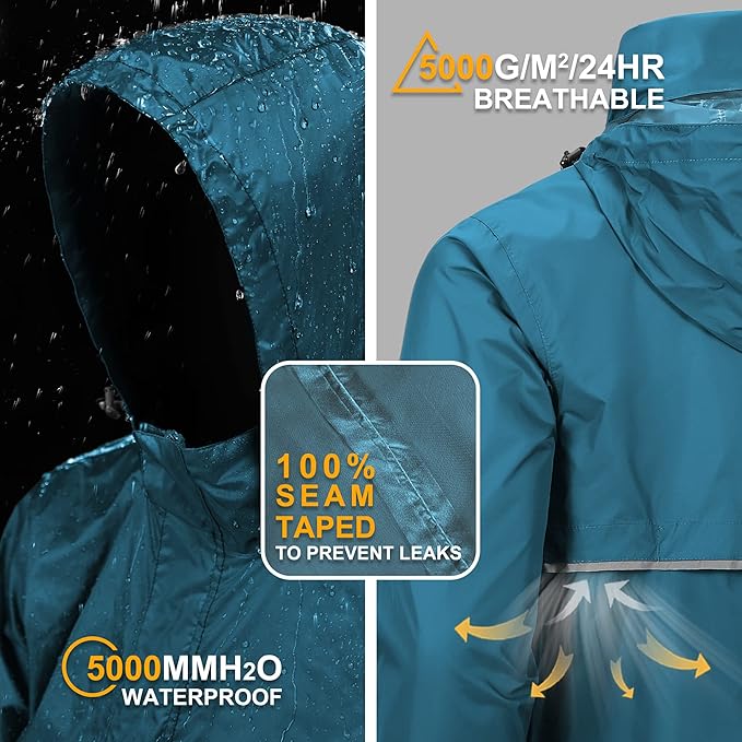 Outdoor Ventures Men's Rain Jacket Waterproof Lightweight Packable Rain Pullover for Hiking Golf Running