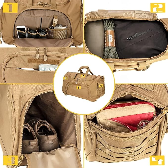 HYKING Gym Bag for Women & Men Tactical Duffle Military Weekender Work Out Lightweight Waterproof Sports Tote Shoe Pocket Tan