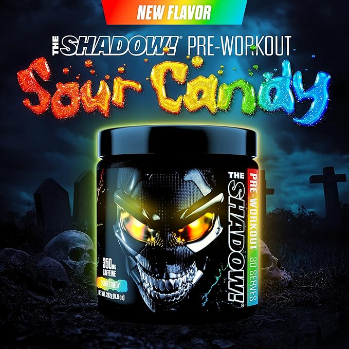 JNX SPORTS The Shadow! 350mg of Caffeine Hard Core Preworkout - Sour Candy 30 Servings | Electric Energy, Mental Focus & Superhuman Strength for Men & Women