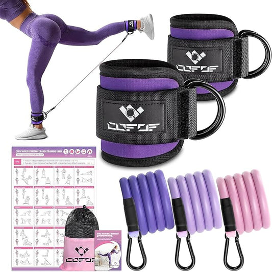 Ankle Resistance Bands With Cuffs for Working Out, Kickbacks, Hip, Leg and Glute Exercise - Training Poster Included - for Women