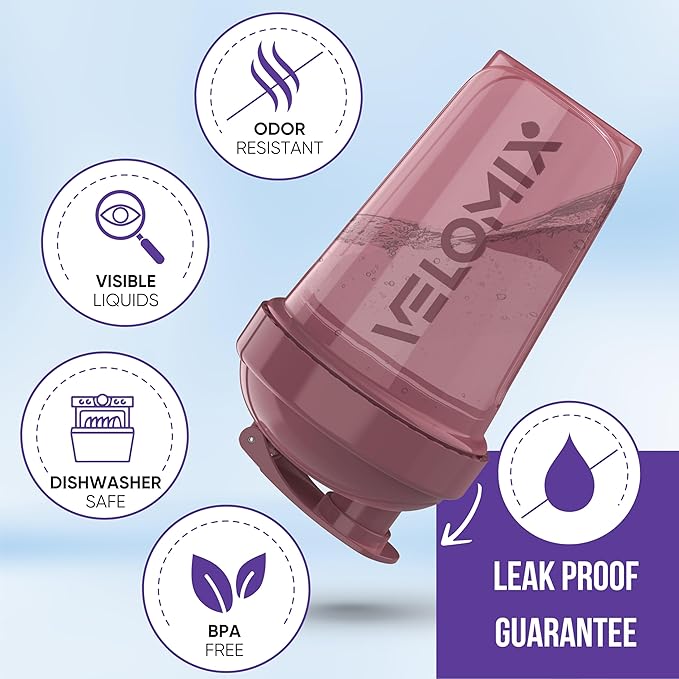 VELOMIX -2 Pack- 20 oz Protein Shaker Bottles for Protein Mixes - 2x Wire Whisk | Leak Proof Shaker Cups for Protein Shakes and Pre Workout | Protein Shaker Bottle Pack (Berry Surf)
