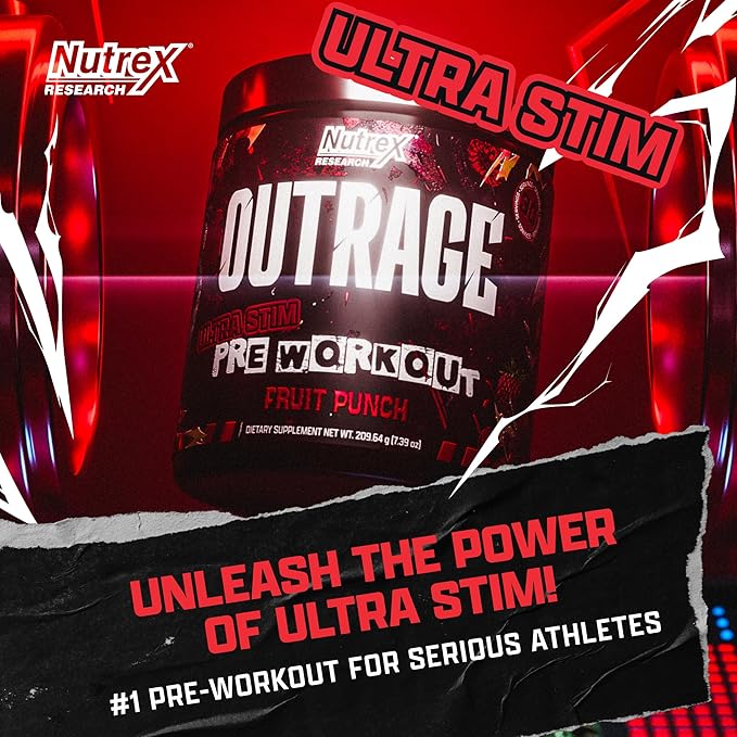 Outrage Ultra HIGH STIM Pre-Workout Powder for Men Fruit Punch | 400mg Caffeine, L-Citrulline, Beta-Alanine, Creatine | Extreme Energy, Focus, Strength & Endurance | 30 Servings
