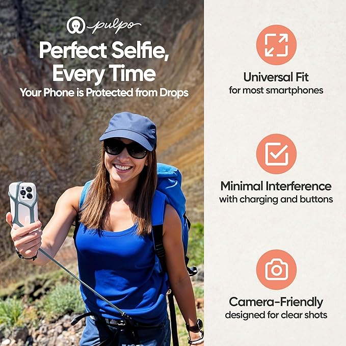 Pulpo Safety Cell Phone Lanyard Grey Fits Smartphones 6.1 to 6.8” - Anti Theft Phone Strap for Men & Women, Lanyards for Phones, Hiking Phone Holder & Cellphone Lanyard, Silicone Crossbody Straps