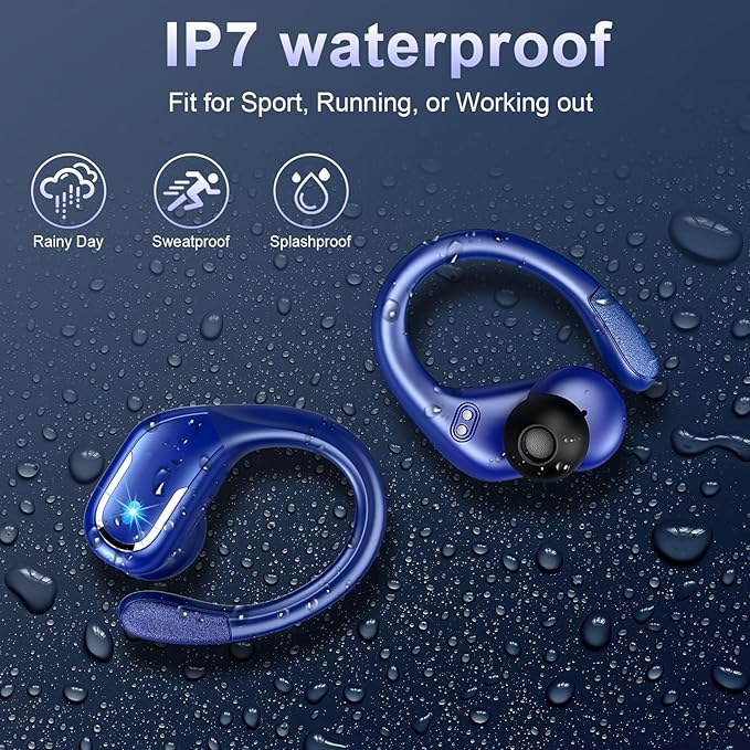 Wireless Earbud, Bluetooth 5.4 Headphones 75Hrs Playtime, Bluetooth Earbuds Deep Bass Noise Cancelling Mic, Over Ear Bud with Sport Earphones Earhooks, IP7 Waterproof Touch Control for Workout/Running