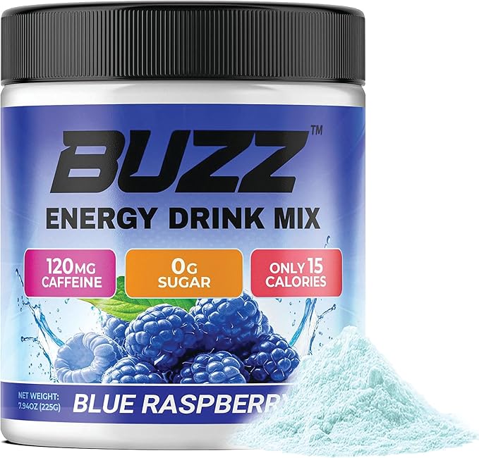 Morning Buzz Energy Drink Powder - Energy Boost Drink Mix - Sugar-Free Energy with Antioxidants - Morning Kickstart and Sports Nutrition Endurance Product - 30 Servings, Blue Raspberry, 8 Ounces