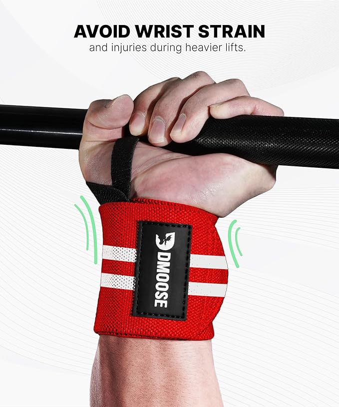 DMoose Fitness Wrist Wraps for Weightlifting 18" - Heavy Duty Gym Wrap with Hand Thumb Loop for Support & Pain Relief, USPA Approved Powerlifting, Weight Lifting Wrist Straps for Men & Women Work Out