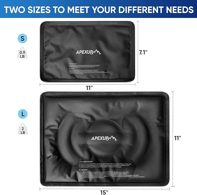 APEXUP Gel Ice Packs for Injuries Reusable, Flexible Double Sided Cold Packs for Injuries, Ice Pack for Knee, Shoulder, Back, Hip, Leg, Arm (Black, S, 2PK)