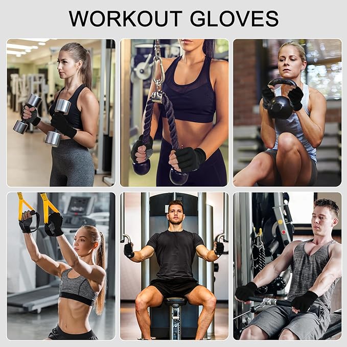 Half-Finger Workout Gloves, Sports Cycling Glove, Fingerless Work Gloves for Men Women, Anti-slip Exercise Gloves