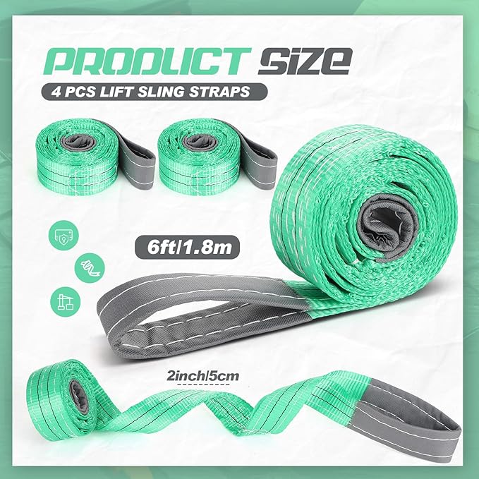 4 Pcs Lift Sling Straps Heavy Duty Web Slings Straps Polyester Nylon for Hoist Car Outdoor Using