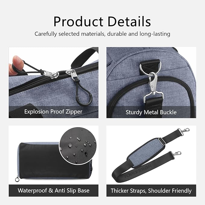 TOPDesign Gym Bag for Women & Men, Unisex Duffel Bag with Shoe Compartment & Wet Pocket for Travel Sports Gym (M Textured Blue)