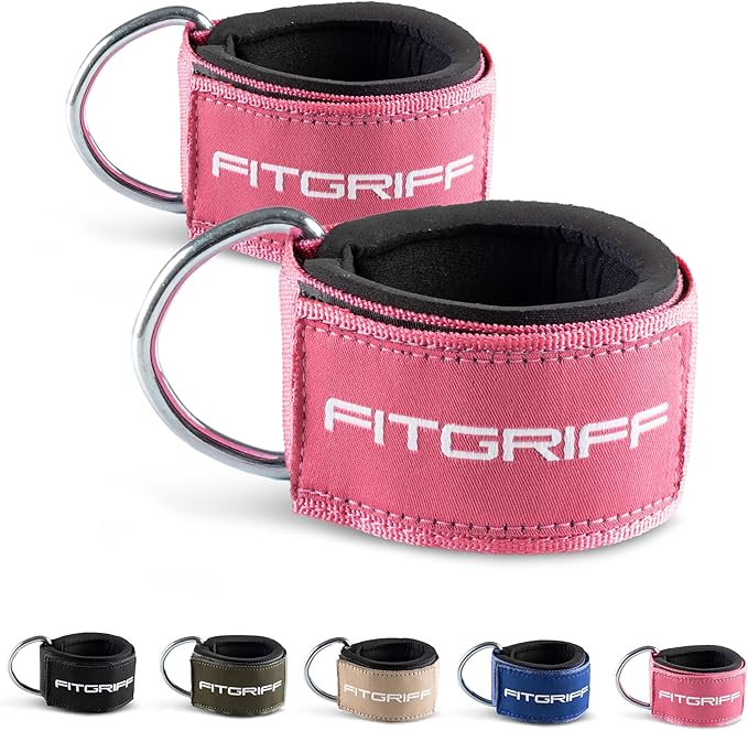 Fitgriff® Ankle Straps V2 for Cable Machine (2 Pieces) - Gym Workout Equipment - Leg Pulley Attachment, Kickback Straps