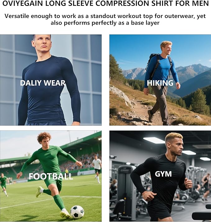 Compression Shirt Men Long Sleeve Quick Dry T-Shirt Athletic Workout Base Layer Running Sports Gym Undershirts