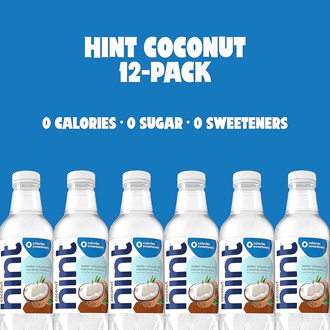 Hint Fruit-Infused Bottled Water, Coconut - Sugar Free Flavored Water with Zero Calories, Naturally Flavored, and No Artificial Sweeteners - 16 Fl Oz (Pack of 24)