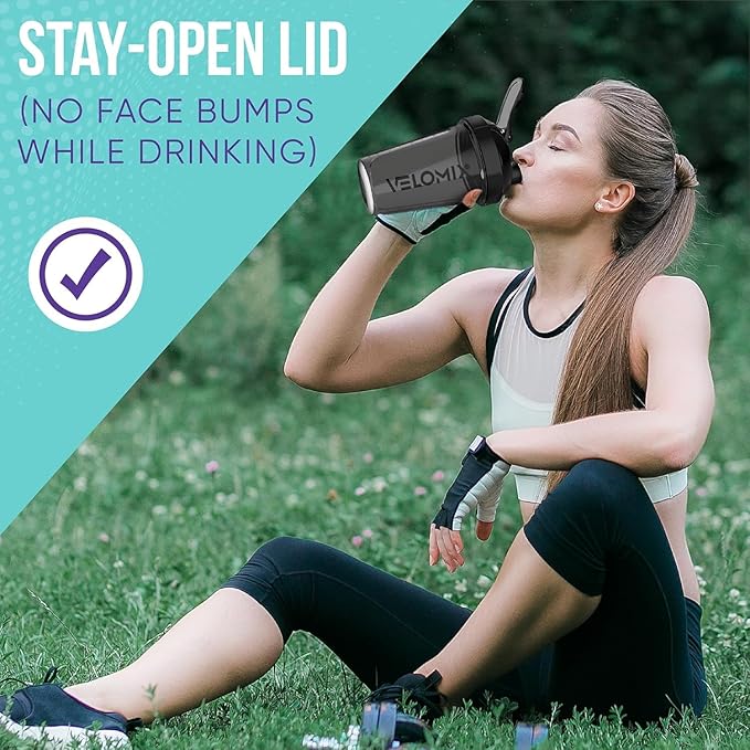 VELOMIX -2 Pack- 20 oz Protein Shaker Bottles for Protein Mixes - 2x Wire Whisk | Leak Proof Shaker Cups for Protein Shakes and Pre Workout | Protein Shaker Bottle Pack (Onyx Set)