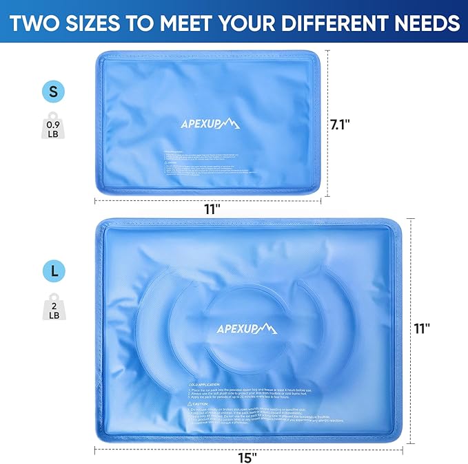 APEXUP Gel Ice Packs for Injuries Reusable, Flexible Double Sided Cold Packs for Injuries, Ice Pack for Knee, Shoulder, Back, Hip, Leg, Arm (Blue, L, 2PK)