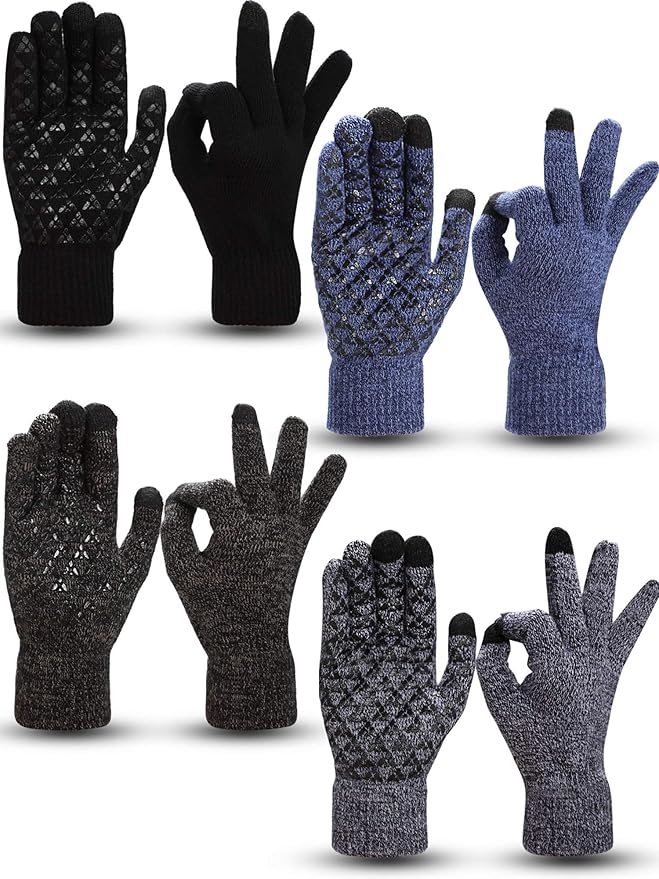 SATINIOR 4 Pairs Winter Knit Touchscreen Gloves Warm Texting Gloves Elastic Anti-slip for Adults