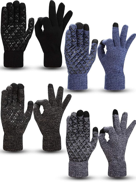 SATINIOR 4 Pairs Winter Knit Touchscreen Gloves Warm Texting Gloves Elastic Anti-slip for Adults