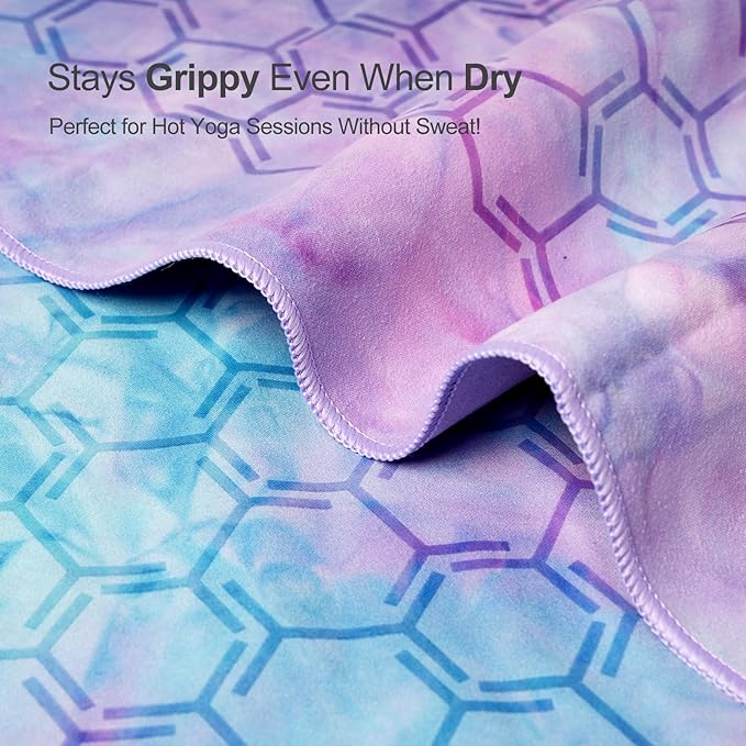 Eunzel Yoga Towel for Hot Yoga,Non-Slip Double Sided Silicone Grip Towel Absorbent Microfiber Towel for Hot Yoga, Vinyasa and Power 26.5"x72", Purple & Blue