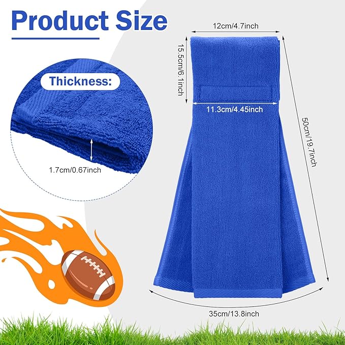 Shimeyao 2 Pcs Cotton Sports Football Towel with Closure Pitching Football Sweat Towel for Sports Gym Men Women Accessories(Blue, Classic)