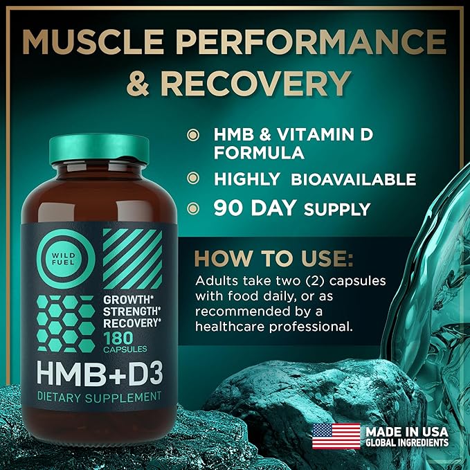 HMB and Vitamin D3 Supplement Capsules - B-Hydroxy B-Methylbutyrate 1,000-3,000 MG HMB Supplements with Vitamin D3 - Muscle Growth, Strength, Performance, Pre-Workout, Muscle Recovery - 360 Caps