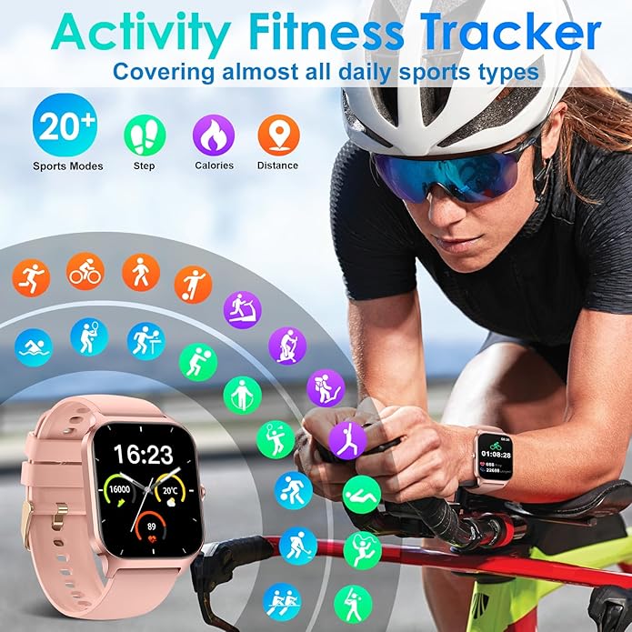 Smart Watch for Men Women Make Call Answer 1.85" with 20+ Sport Modes Fitness Tracker Sleep Spo2 Heart Rate Monitor Smartwatch Waterproof Pedometer Activity Tracker for Android iPhone