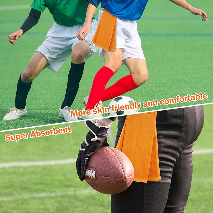 Shimeyao 2 Pcs Cotton Sports Football Towel with Closure Pitching Football Sweat Towel for Sports Gym Men Women Accessories(Orange, Classic)