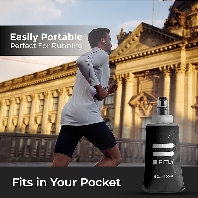 FITLY Soft Flask - Shrink As You Drink Soft Water Bottle for Hydration Pack - Folding Water Bottle Ideal for Running, Hiking, Cycling, Climbing & Rigorous Activity