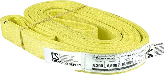 3 Ply Slings. Many Lengths in Listing! (USA Made), 2" x16' Nylon Lifting Web Sling. 8,200 lbs Vertical, 6,600 Choker, 16,400 Basket, High Capacity Eye & Eye (2" x16')