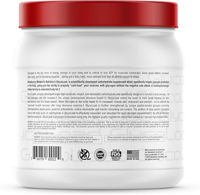 Metabolic Nutrition, Glycoload, 100% Micronized Cyclic Cluster Dextrin Carbohydrate Powder, Muscle Glycogen Loading Carbohydrate, Pre Intra Post Workout Supplement, Watermelon, 600 gm (30 ser)