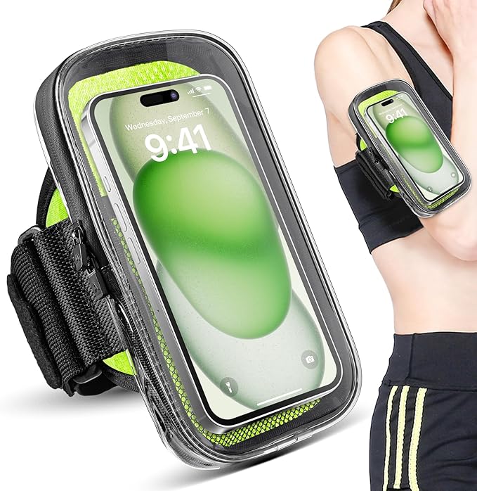 Clear Running Phone Holder Armband, Sports Armband Case for iPhone 16 15 14 13 Pro Max 12 11 Plus X XS Samsung up to 6.9'', Universal Arm Bands Bag with Key Card Pocket for Exercise Walking Workout