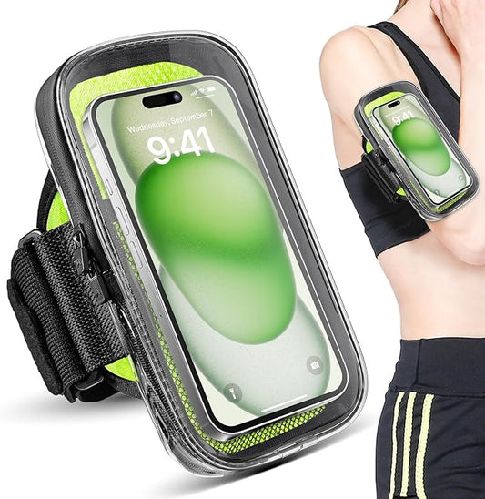 Clear Running Phone Holder Armband, Sports Armband Case for iPhone 16 15 14 13 Pro Max 12 11 Plus X XS Samsung up to 6.9'', Universal Arm Bands Bag with Key Card Pocket for Exercise Walking Workout