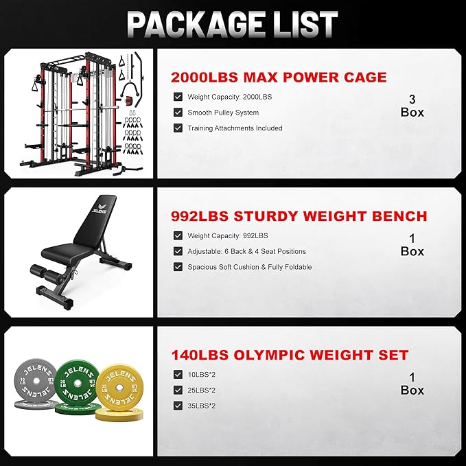 Smith Machine for Home Gym, Multi-Function M12 Power Cage with Cable Crossover System, Squat Rack with Smith Bar and More Attachment