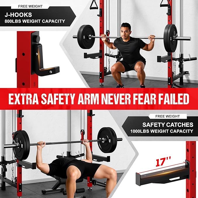 WM3-V4 Folding Squat Rack, Wall Mounted Power Rack with Dual Independent Pulley System, Functional Trainer with 5 Adjustable Function Modes for Space Saving