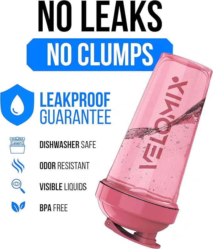 VELOMIX -2 Pack- 28 oz Protein Shaker Bottles for Protein Mixes - 2x Wire Whisk | Leak Proof Shaker Cups for Protein Shakes | Protein Shaker Bottle Pack (Pink/Turquise)
