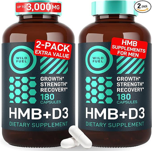 HMB and Vitamin D3 Supplement Capsules - B-Hydroxy B-Methylbutyrate 1,000-3,000 MG HMB Supplements with Vitamin D3 - Muscle Growth, Strength, Performance, Pre-Workout, Muscle Recovery - 360 Caps