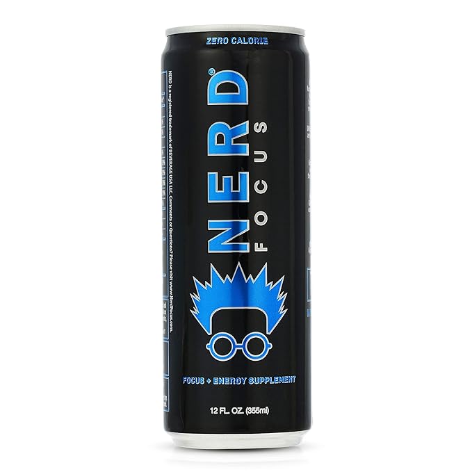 Nerd Focus Zero Calorie Drink | Nootropic Mind Boost & Pre Workout Drink | Sugarfree & Calorie-Free Energy | Mental Clarity, Focus, Performance | Lightly Carbonated | Refreshing Flavor