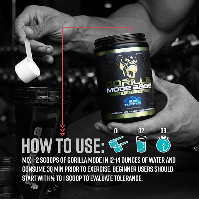 Gorilla Mind Base Pre Workout - Raises Nitric Oxide Intense Focus & Drive Endurance Power - L-Citrulline, L-Tyrosine, Betaine, Alpha-GPC, Caffeine, Huperzine A - 360 Grams (White Gummy Bear)