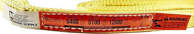 DD Sling (USA Made) 1" & 2" Widths by 4' to 12' Lengths In Listing, 2 Ply, Endless Nylon Lifting Slings, 900 webbing,, 6,400 lbs Vertical, 5,100 lbs Choker, 12,800 lbs Basket (USA Made Nylon) (1"x6')